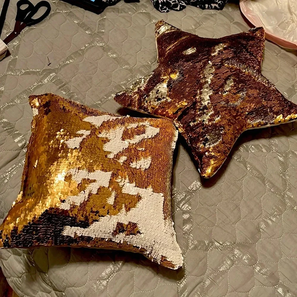 MERMAID~TWO PILLOWS~GOLD/ WHITE~